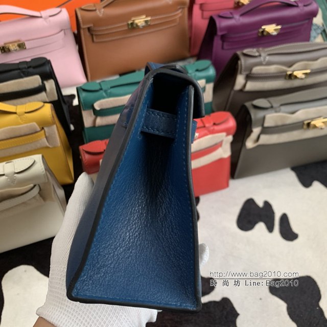 Hermes凱利女包 愛馬仕Minikelly pochette一代 原廠進口swift皮 半手工蠟線 深邃藍 金銀扣  tdh2264